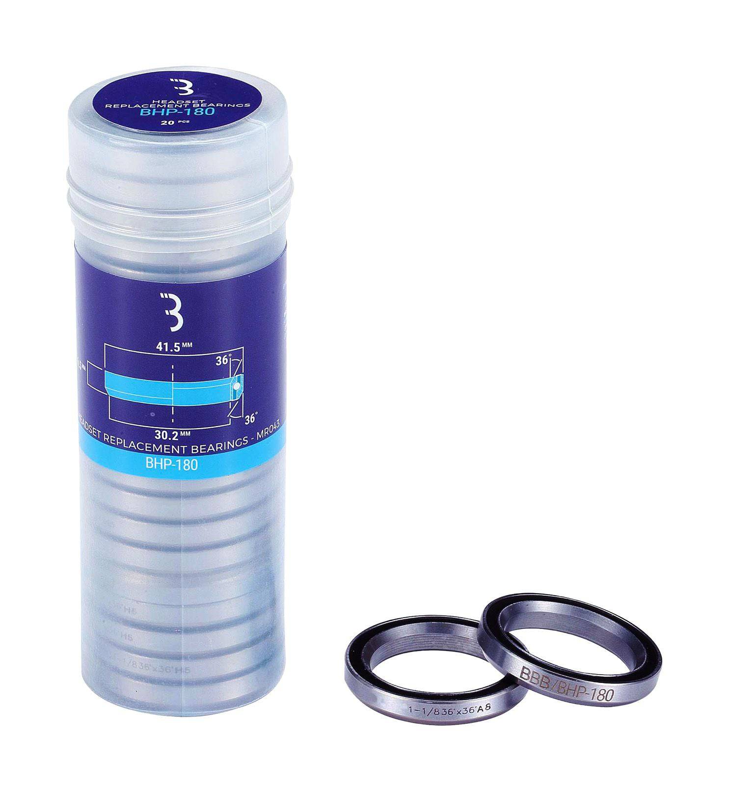 BBB BHP-180 headset bearings for bikes, sealed 1.1/8" 41.5×6.5mm with 36°×36° design, shown in the image.