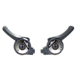 Sunrace SLM2T R6 thumb shifters for 6-7 speed mountain bikes, close-up of MTB components with ergonomic design.