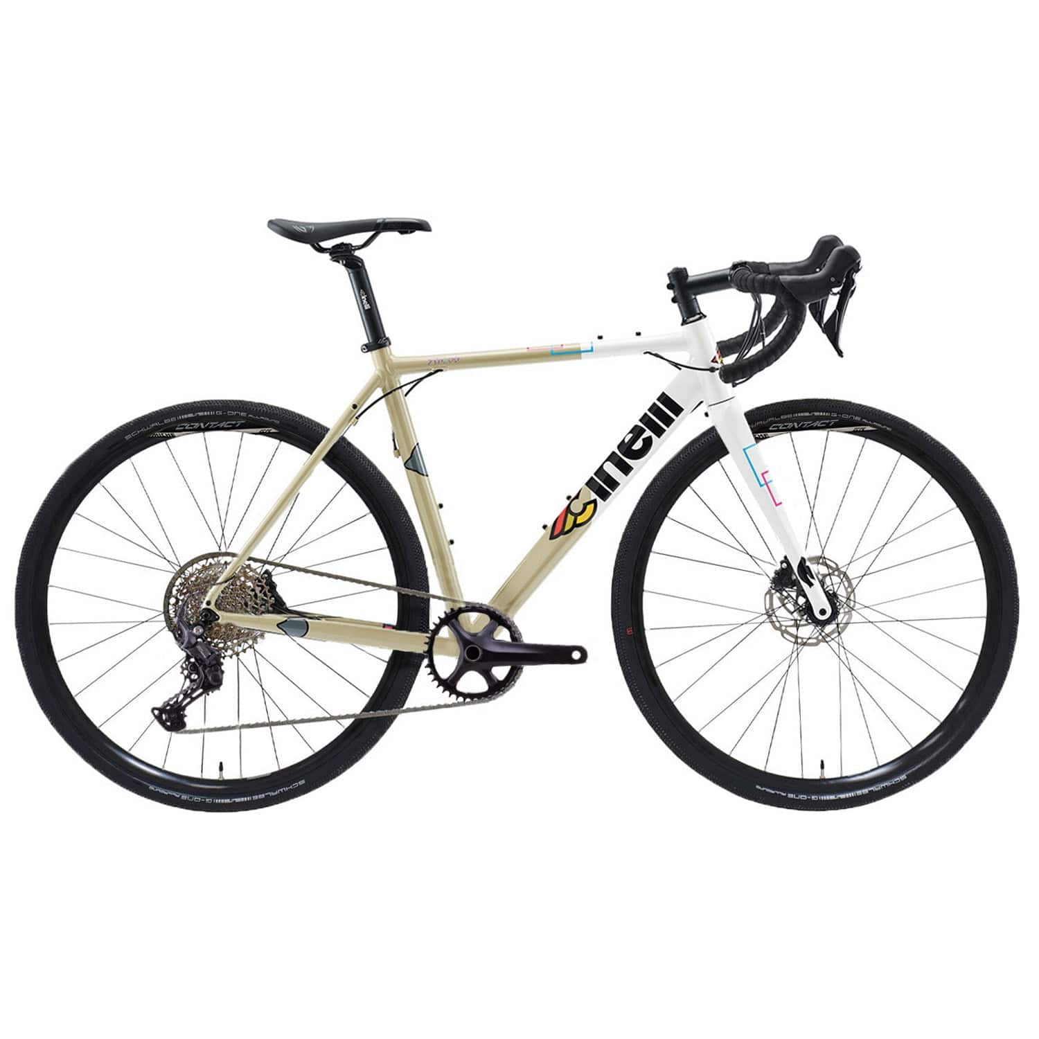 Cinelli Zydeco Sage White gravel bike with Shimano CUES 11-speed drivetrain and rugged tires, ready for adventure.