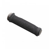 Ergon GDH Team Edition black grips for downhill and gravity biking, shown installed on a bike handlebar.