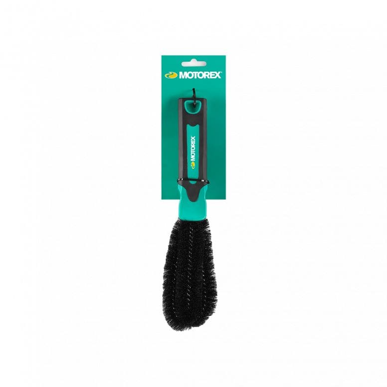 Motorex bicycle cleaning brushes set with hard, soft, and cassette brushes for workshop cleaning of bike surfaces.