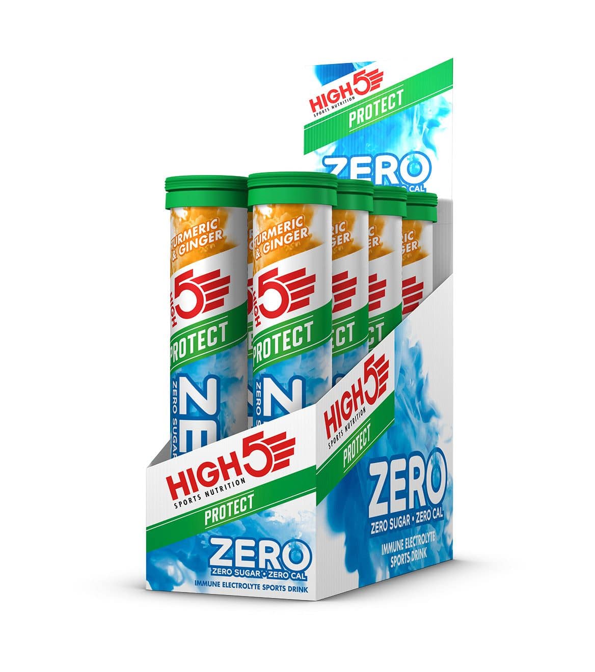 High5 ZERO Protect hydration electrolyte tablets in a pack of 20, sugar-free with immune support, designed as fitness accessories.