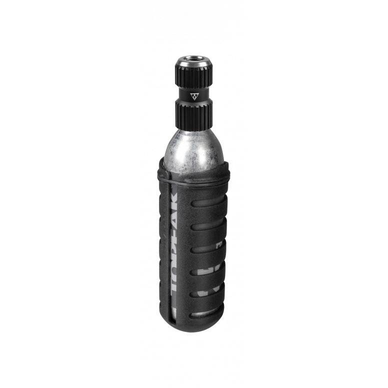 Topeak AirBooster Nano CO2 inflator with 25g cartridge for Presta and Schrader valves, black, compact bike pump accessory