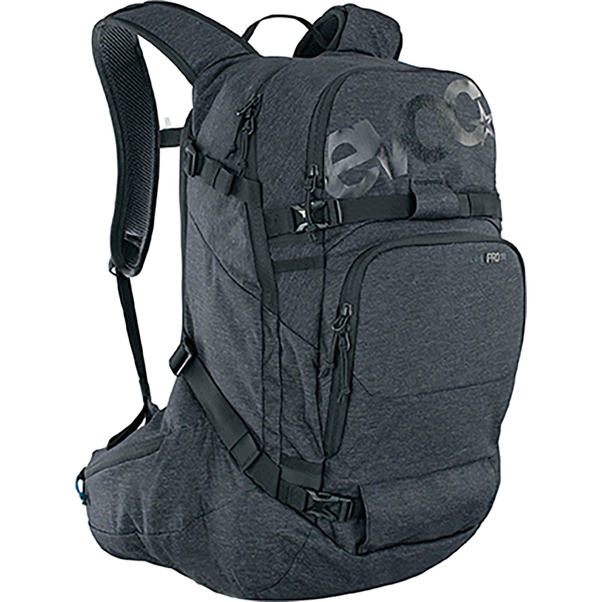 EVOC Line Pro 30L backpack with LITESHIELD PLUS spinal protection, designed for touring and freeride mountain biking.