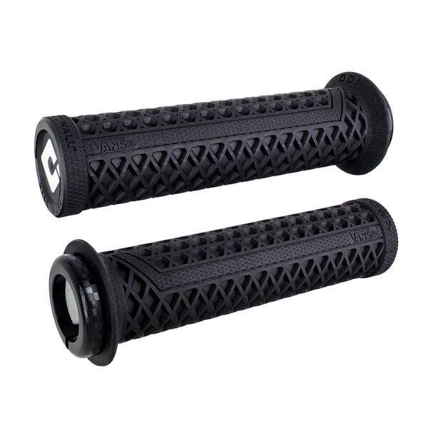 ODI Vans V2.1 MTB lock-on grips with single-clamp system for mountain bikes, featuring textured rubber for improved grip.