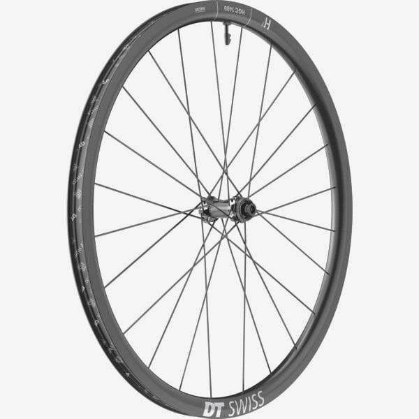 DT Swiss HGC 1400 Hybrid 700c front disc brake wheel with 42x24mm rim and 12x110mm axle, ideal for hybrid bike components
