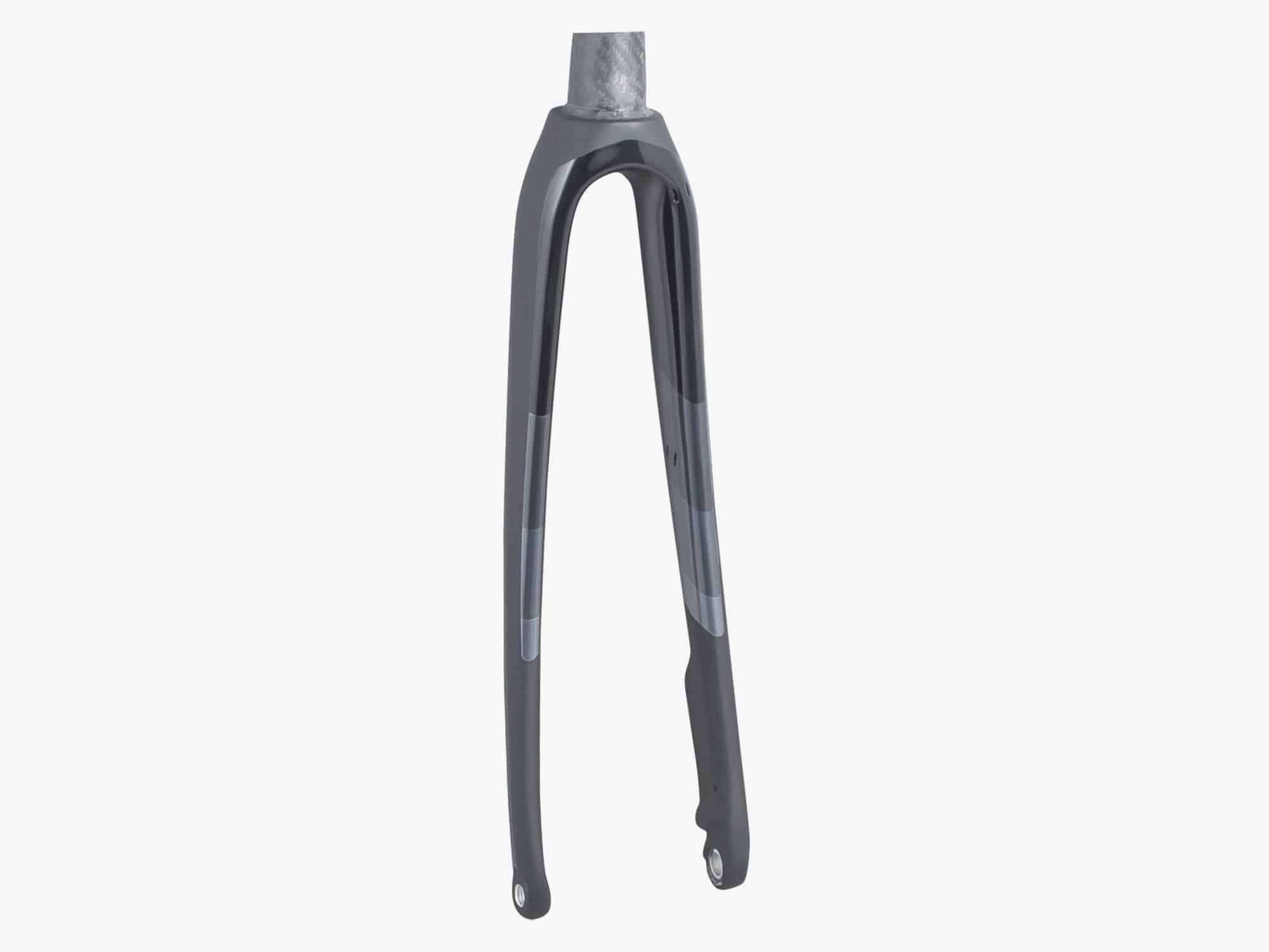 Trek Domane SLR 6 black disc and rim brake fork with 700c wheels, 270mm length, 53mm rake, mounted on a bicycle.