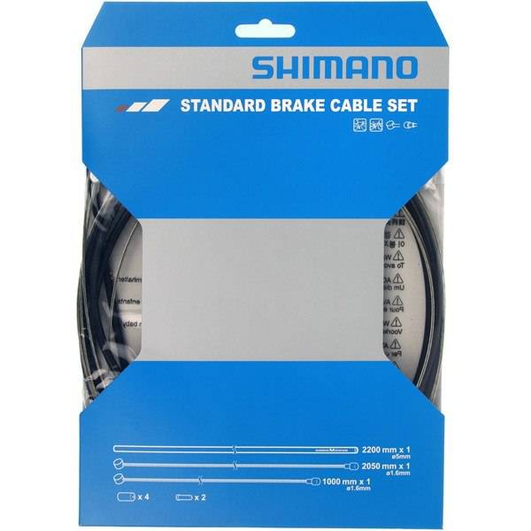Shimano Road and MTB black brake cable set with complete cable kit for bicycle braking systems.