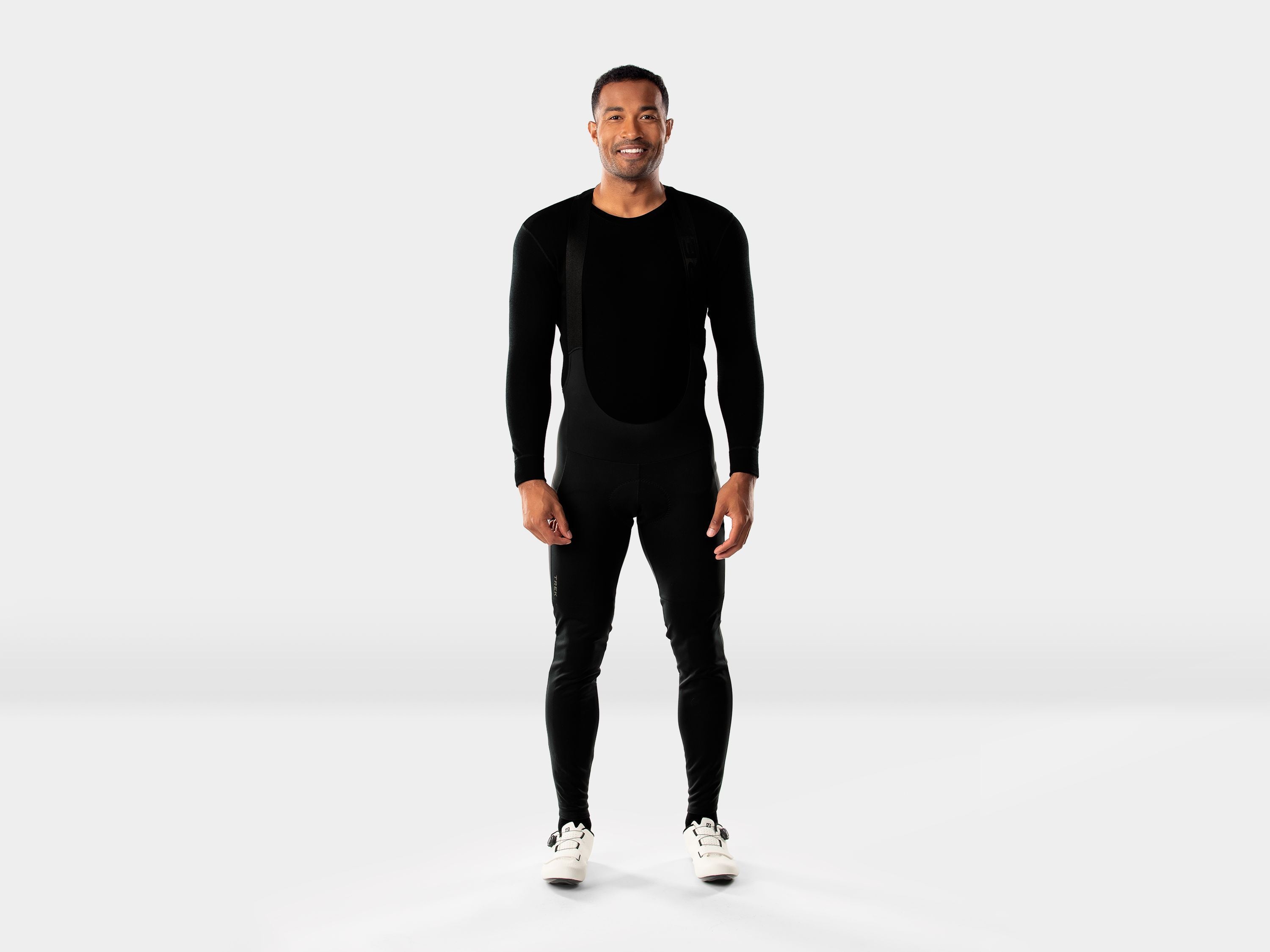 Trek Circuit Softshell Cycling Bib Tights in black, windproof, water-resistant, thermal long cycling tights for cold weather riding