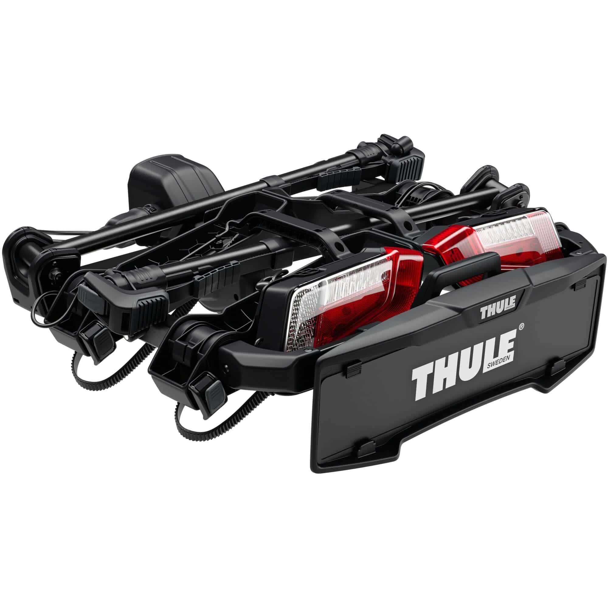Thule OutPace 9012200 2-bike towball carrier with 13-pin connector mounted on vehicle, showing sturdy construction and bike attachment points.