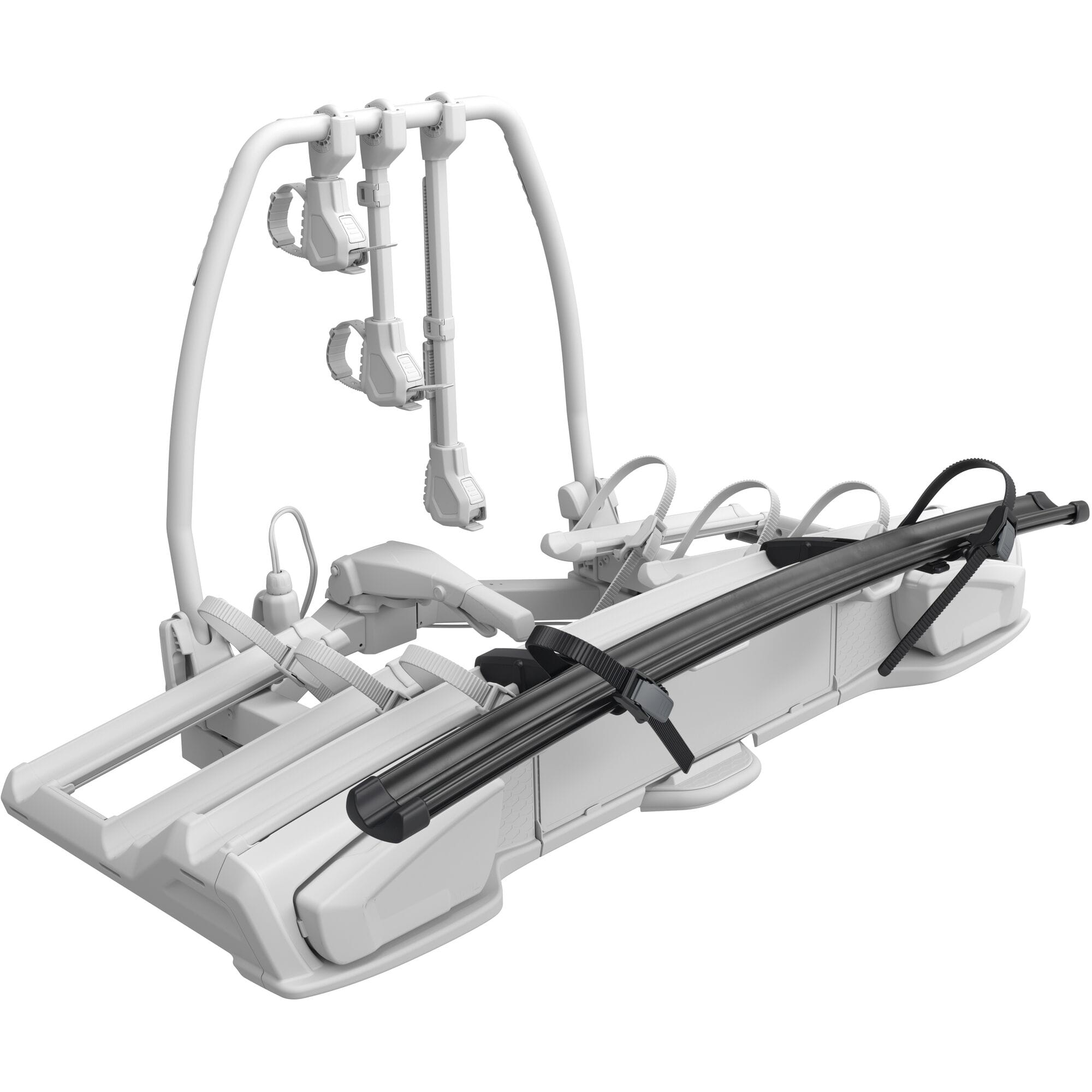 Thule 903 VeloSpace 3 bike adaptor attached to Thule bike rack expansion for carrying multiple bikes.