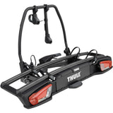 Thule VeloSpace 3 2-bike towball carrier with 13-pin connector for e-bikes, showing the black metal frame and bike mounting arms.