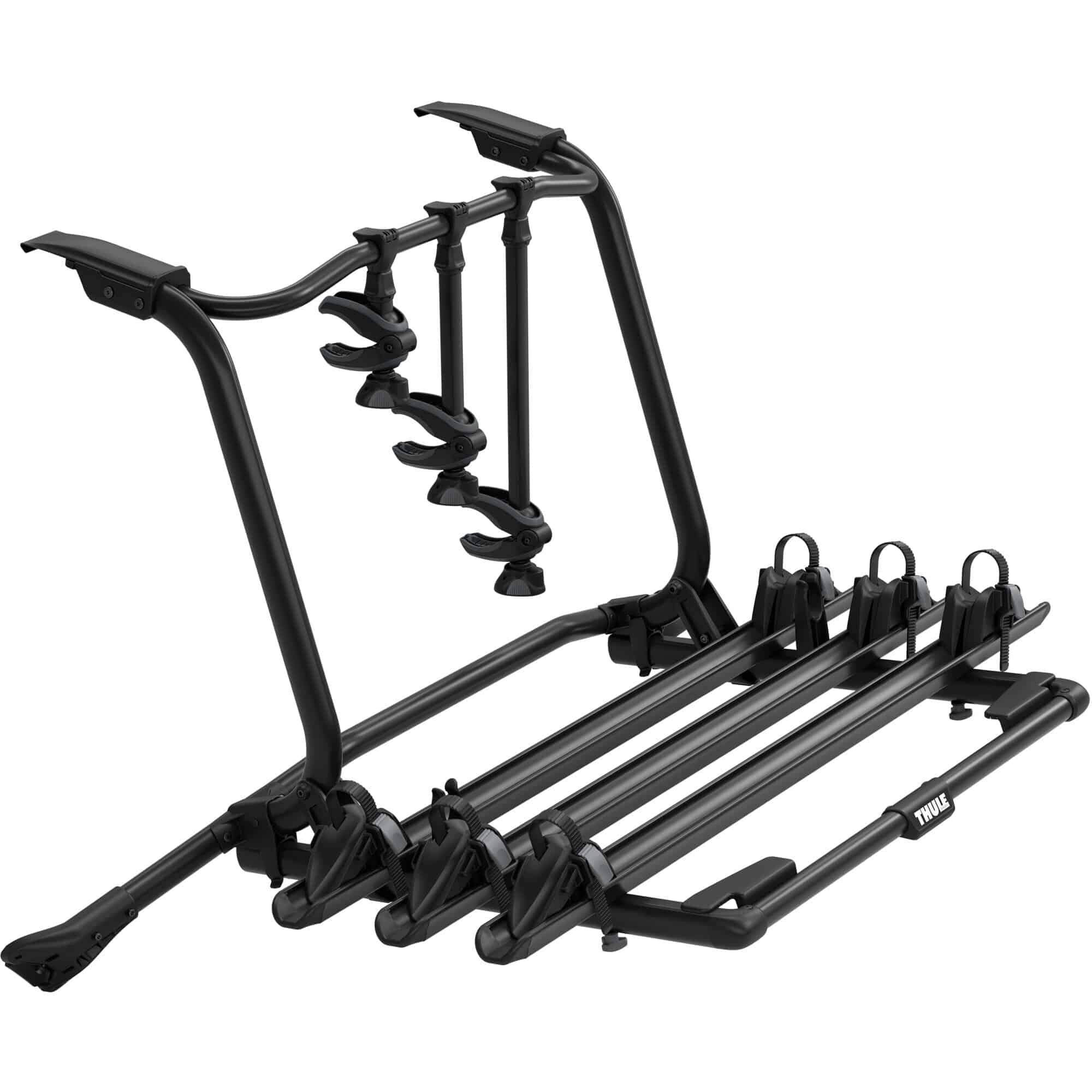 Thule WanderWay 3rd Bike Adapter for 2-bike carrier expansion, showing the black accessory attached to the carrier.