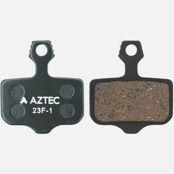 Aztec e-Bike disc brake pads for Avid Elixir and SRAM DB models, showing the brake pad components and packaging.