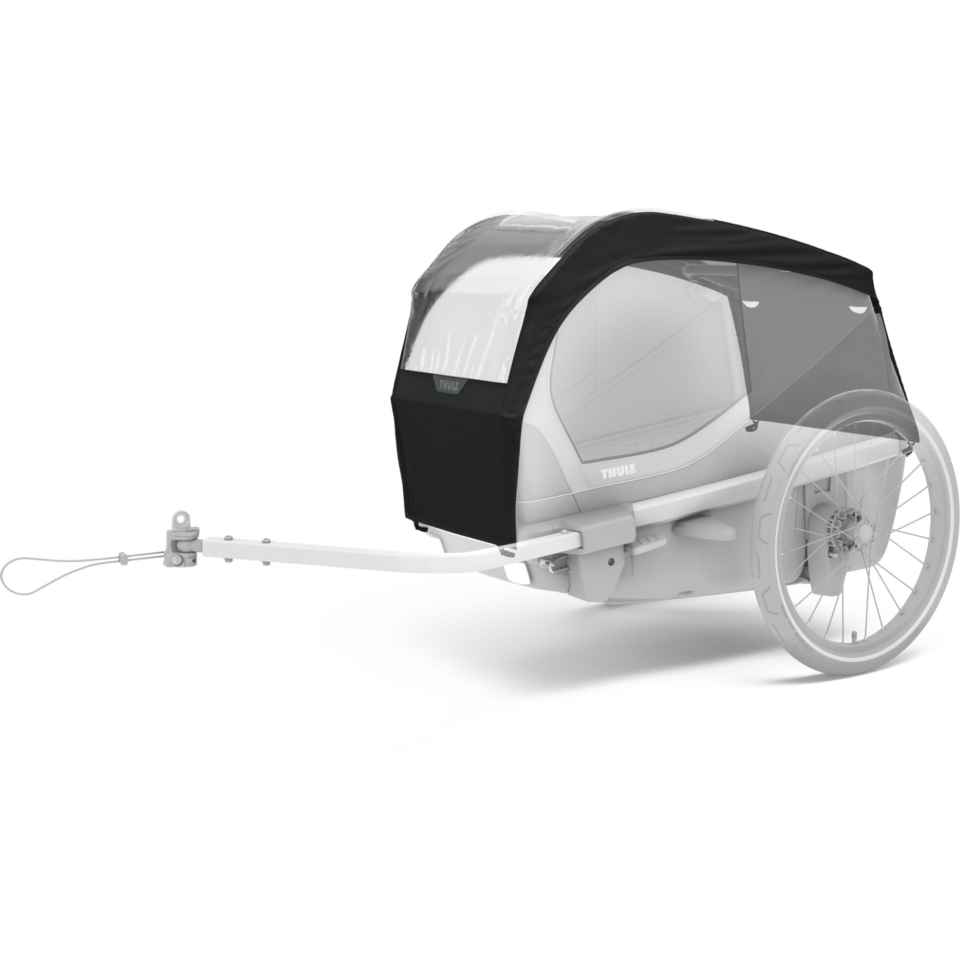 Thule Bexey large dog rain cover for bike trailer with clear window, waterproof pet accessory for outdoor biking.
