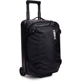 Black Thule Chasm Carry On wheeled suitcase with durable design and oversized wheels, ideal for travel accessories.