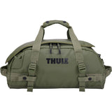 Thule Chasm Recycled 30L duffel bag with convertible backpack straps, showing its durable, eco-friendly design and spacious storage.