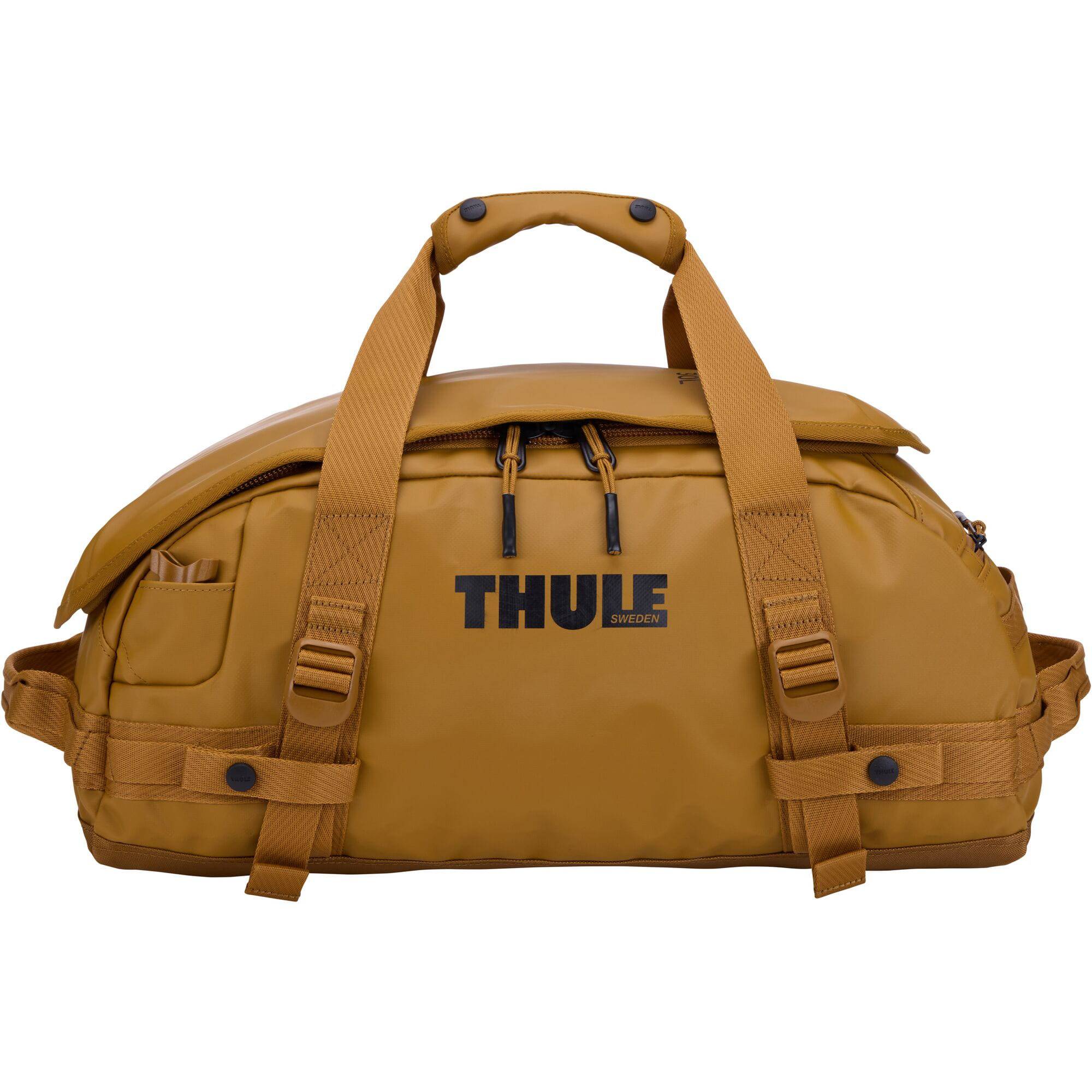 Thule Chasm Recycled 30L duffel bag with convertible backpack straps, made from eco-friendly materials, suitable for travel and accessories.