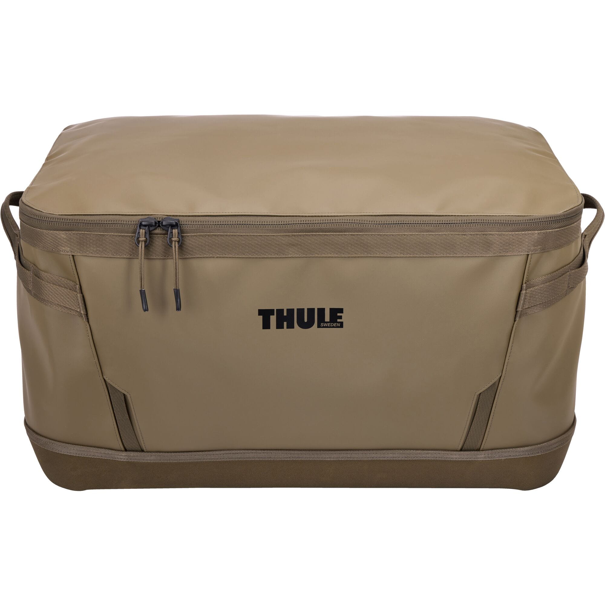 Thule Chasm Gear Hauler waterproof semi-rigid storage bag for travel and camping, shown in a rugged outdoor setting.