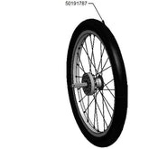 Thule 18-inch wheel assembly with tyre for Chinook 1 & 2 stroller, showing the replacement wheel and tire.