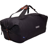 Black Thule GoPack Duffel Set 4-Pack with backpack conversion, showing versatile travel bags with handles and adjustable straps.