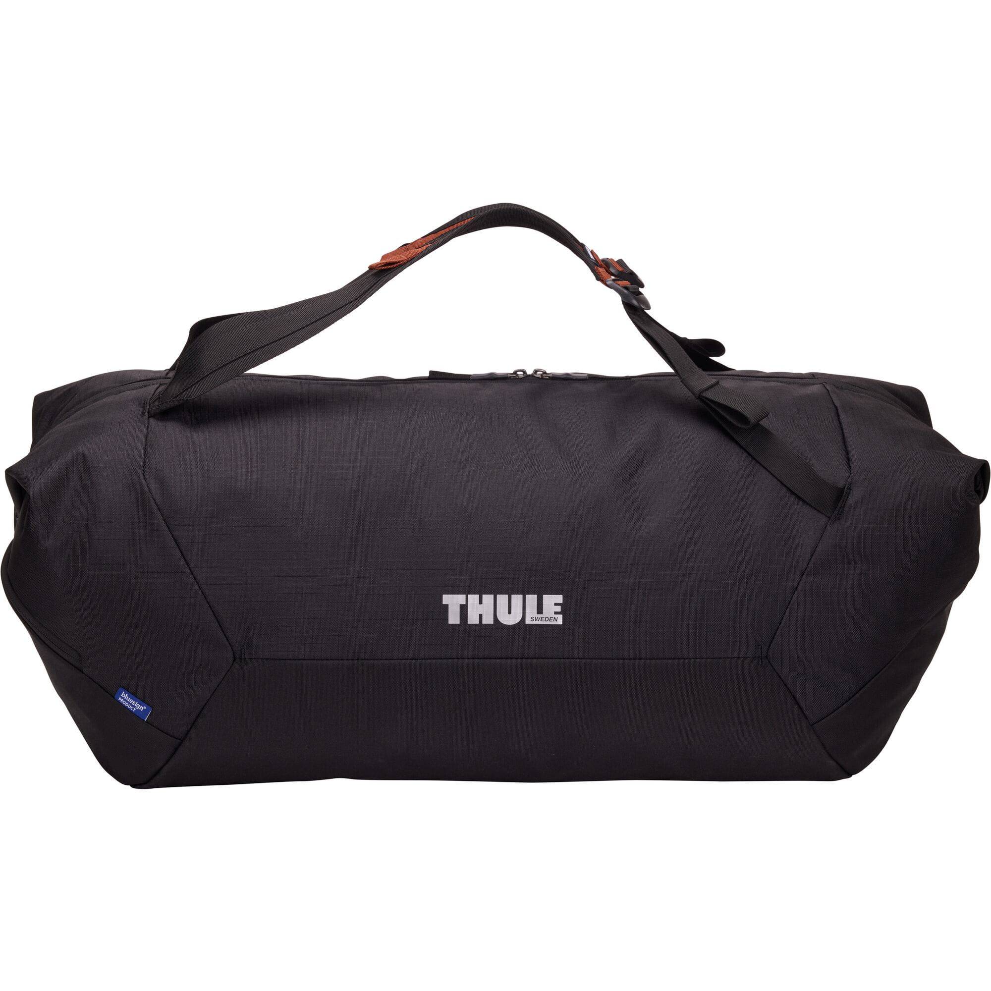 Thule GoPack Duffel Set 4-Pack in black with backpack conversion, showing versatile travel bags and accessories for organized travel.