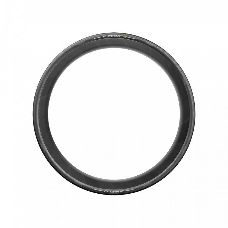 Pirelli P Zero Race TLR RS tubeless ready road tire for racing, showing the sleek tread pattern and branding on the sidewall.