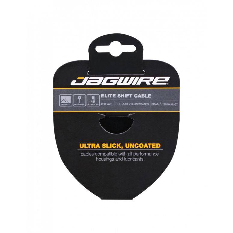 Jagwire Elite Ultra-Slick Shimano gear shift cable showing smooth, low-friction cable with branded packaging for bicycle component upgrade