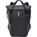 Thule Shield 23L waterproof backpack with InLock bike rack attachment, featuring secure straps and rugged outdoor design.