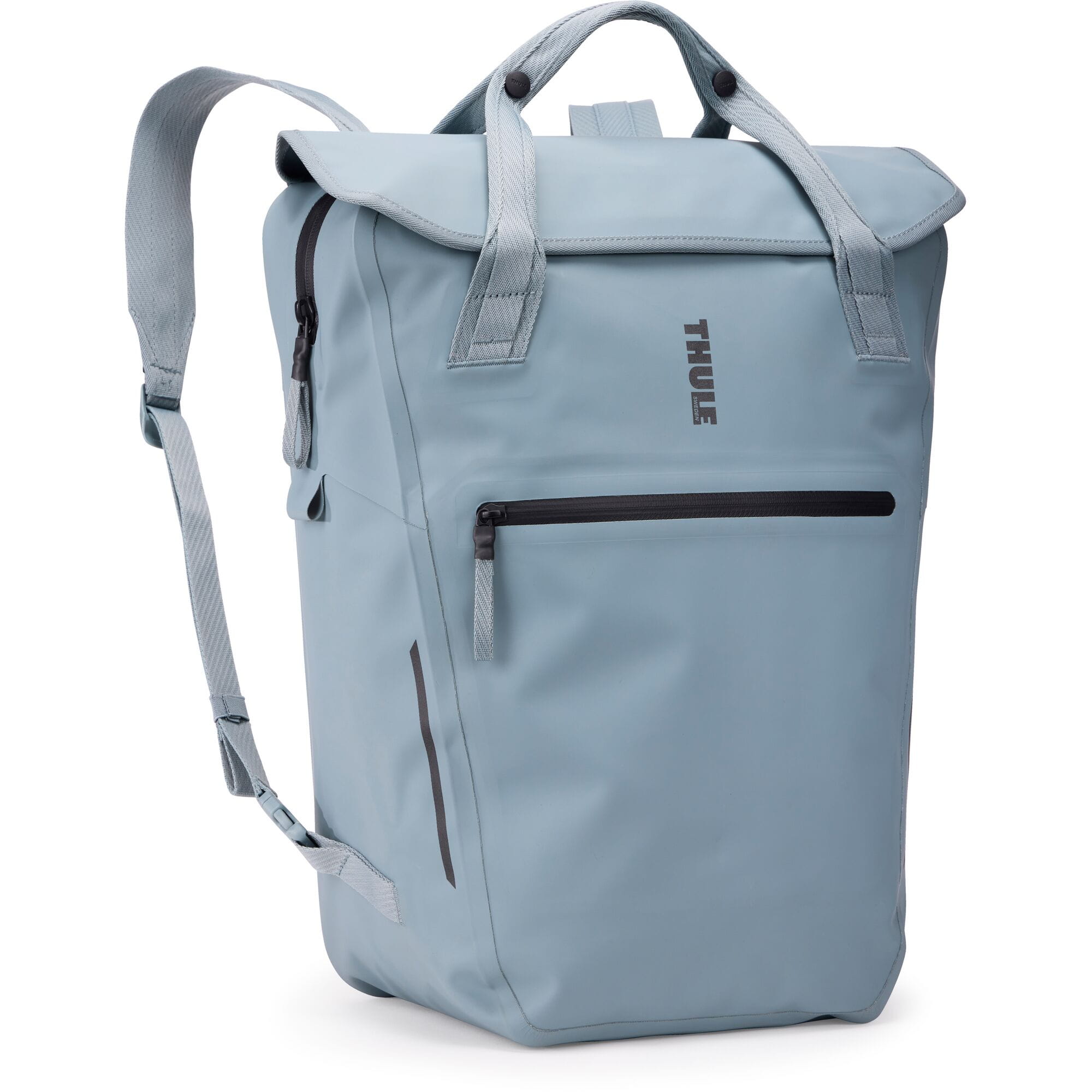 Thule Shield 23L waterproof backpack with inLock bike rack attachment, showing the durable exterior and secure straps.