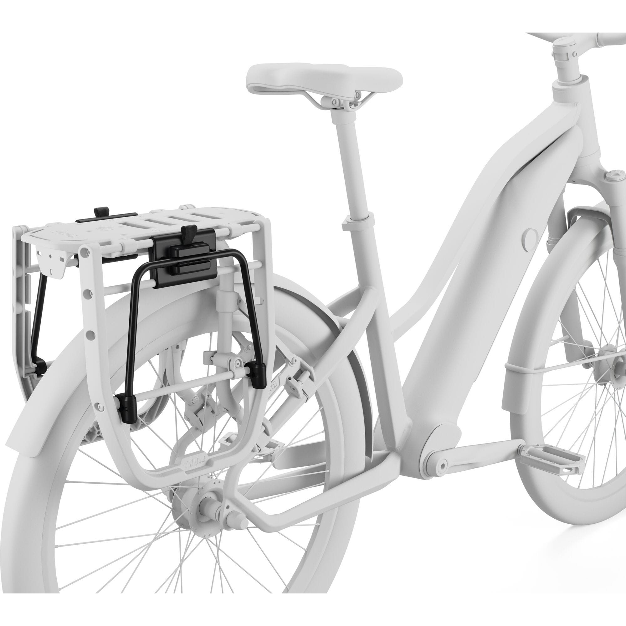 Thule InLock Adapter Set for secure bike bag attachment and quick release, shown with bicycle accessories.