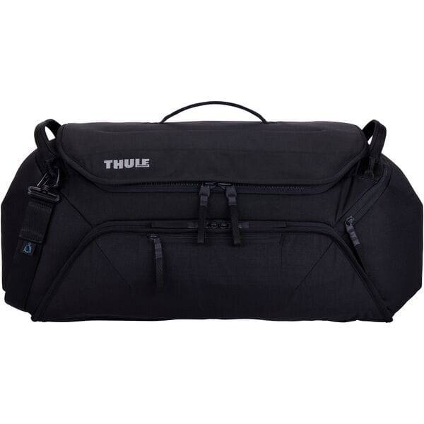 Thule RoundTrip Bike Duffel 55L cycling gear bag with organized compartments and durable fabric for bike travel accessories.