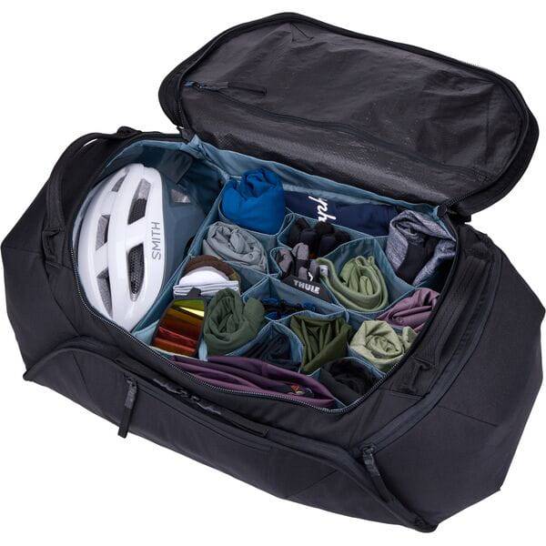Thule RoundTrip Bike Duffel 55L cycling gear bag with organized compartments and durable material for bike accessories storage