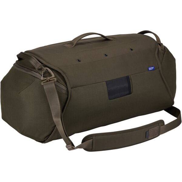 Thule RoundTrip 55L bike duffel bag with organized compartments for cycling gear and accessories.