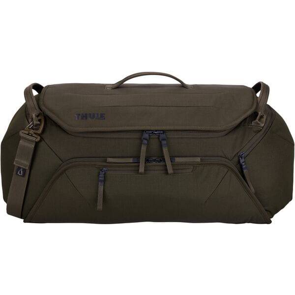 Thule RoundTrip Bike Duffel 55L cycling gear bag with organized compartments and durable straps for easy transport.