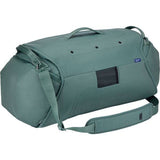 Thule RoundTrip Bike Duffel 55L cycling gear bag with organized compartments, durable black fabric, and carry handles.
