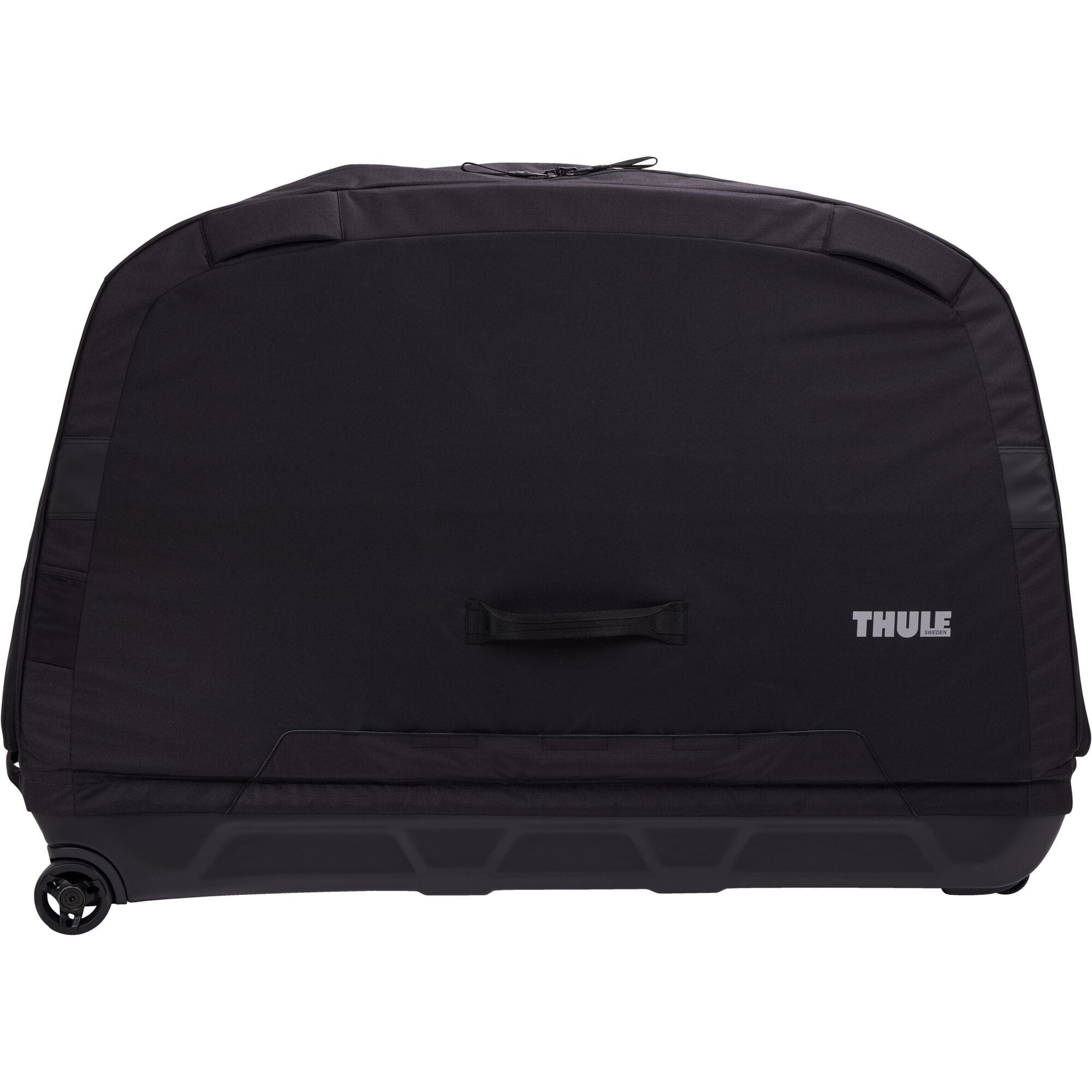 Thule RoundTrip Road Bike Case with integrated work stand for travel protection, shown open with bike inside and protective padding.