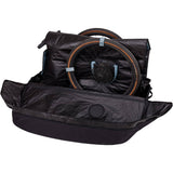 Thule RoundTrip Road Bike Case with integrated work stand for travel protection, showing the durable bike travel case and stand setup.