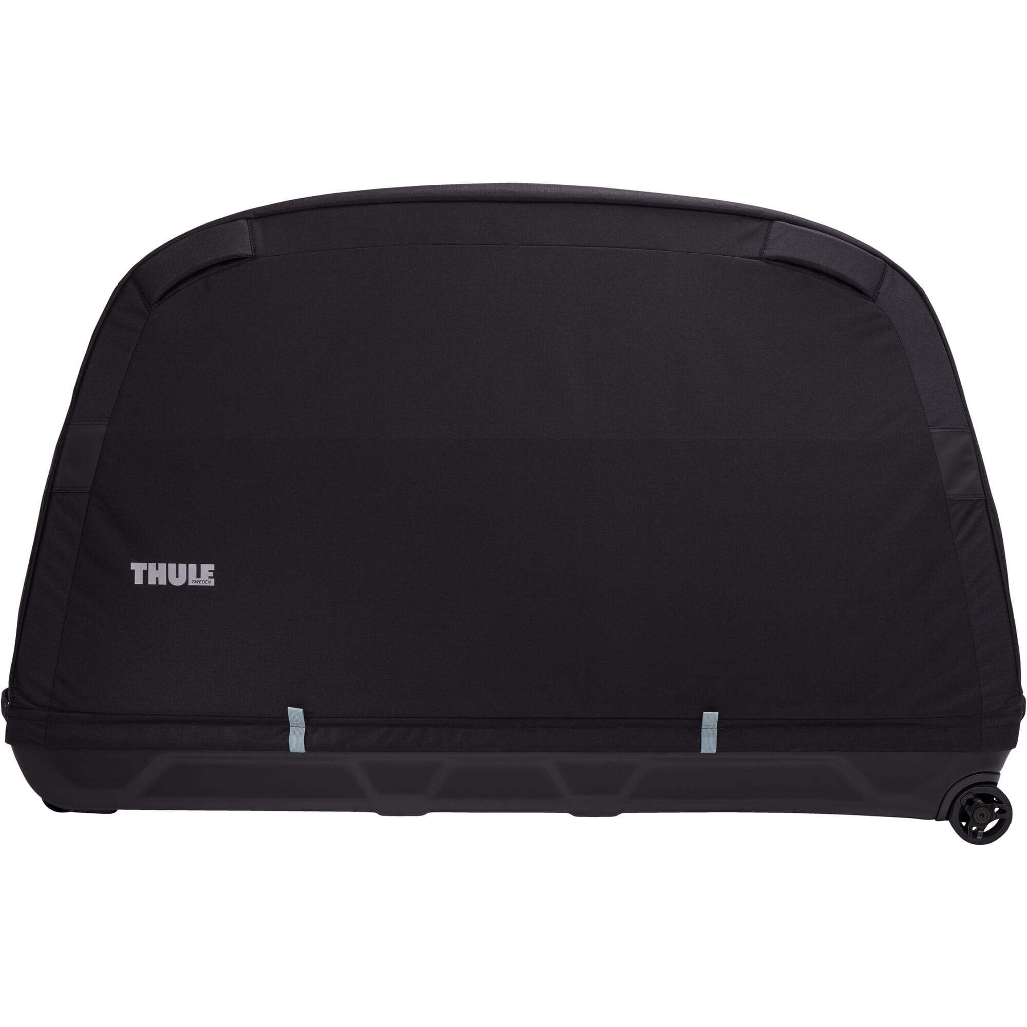 Thule RoundTrip MTB bike case with integrated work stand for mountain and road bikes, showing durable exterior and interior features.