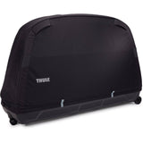 Thule RoundTrip MTB bike case with integrated work stand for mountain and road bikes, shown with open protective cover and handle.