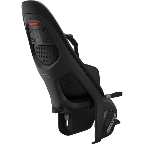 Black Thule Yepp 2 Maxi MIK HD child bike seat with Click-In mounting system, shown mounted on a bike frame.