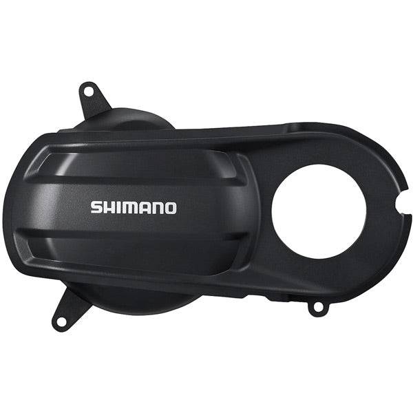 Shimano STEPS SM-DUE50 drive unit cover with screws for city e-bikes, showcasing the component's protective casing and hardware.