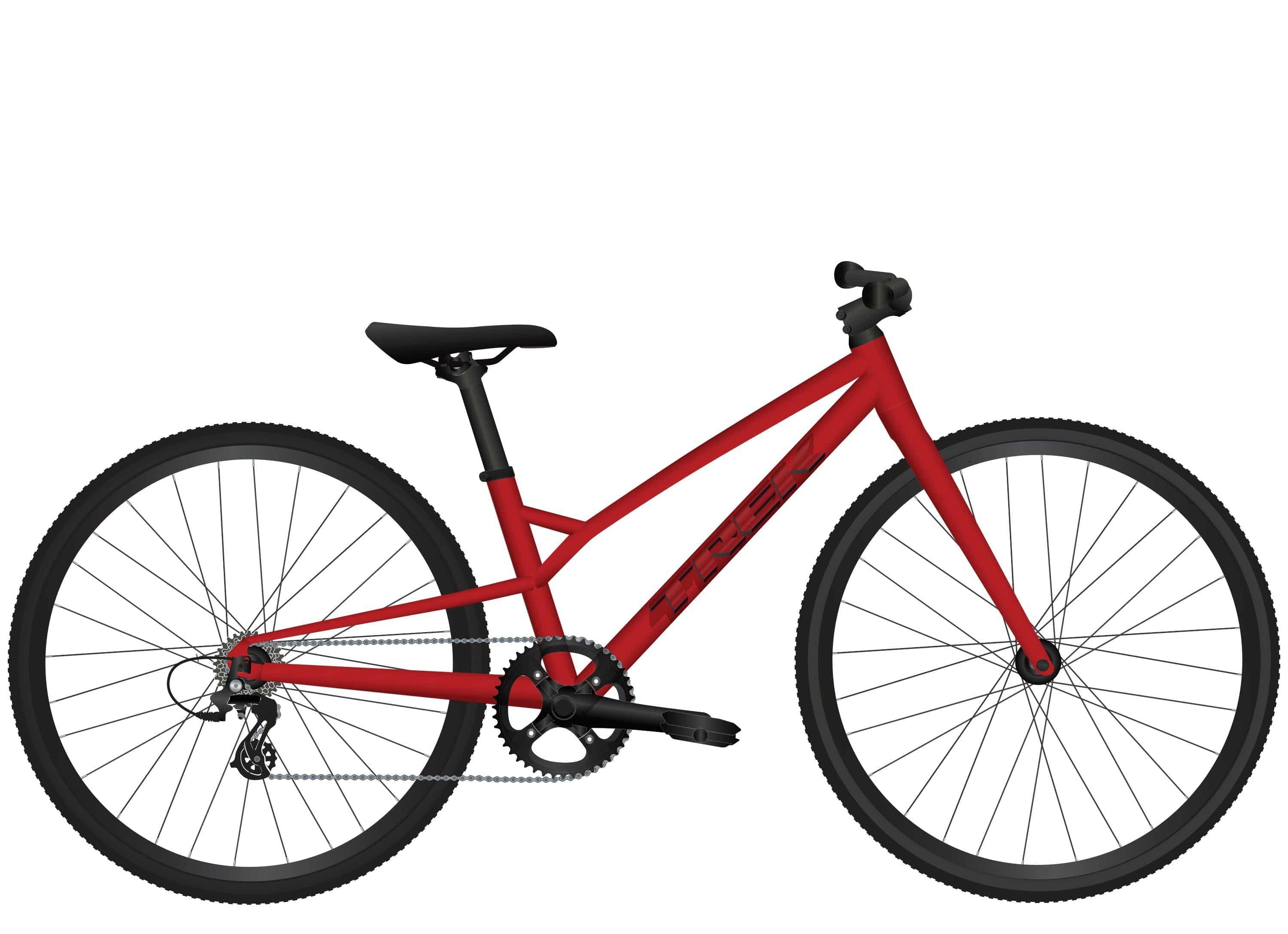 Trek Wahoo 26-inch mountain bike with kid-friendly trigger shifters, designed for beginner riders, outdoors on a dirt trail.