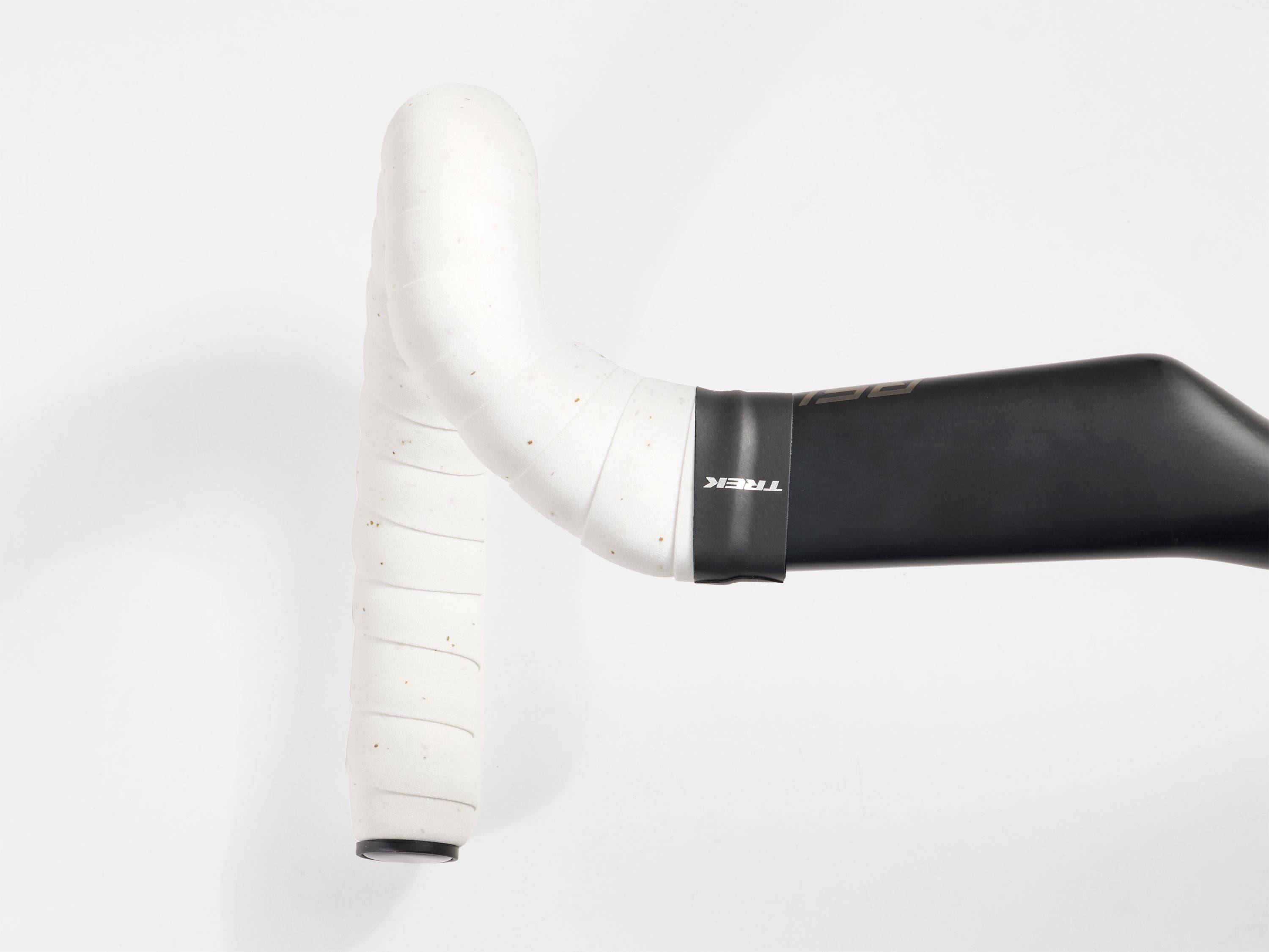 Trek Double Gel Cork Handlebar Tape Set, comfortable shock-absorbing bike bar tape, shown on bicycle handlebars.
