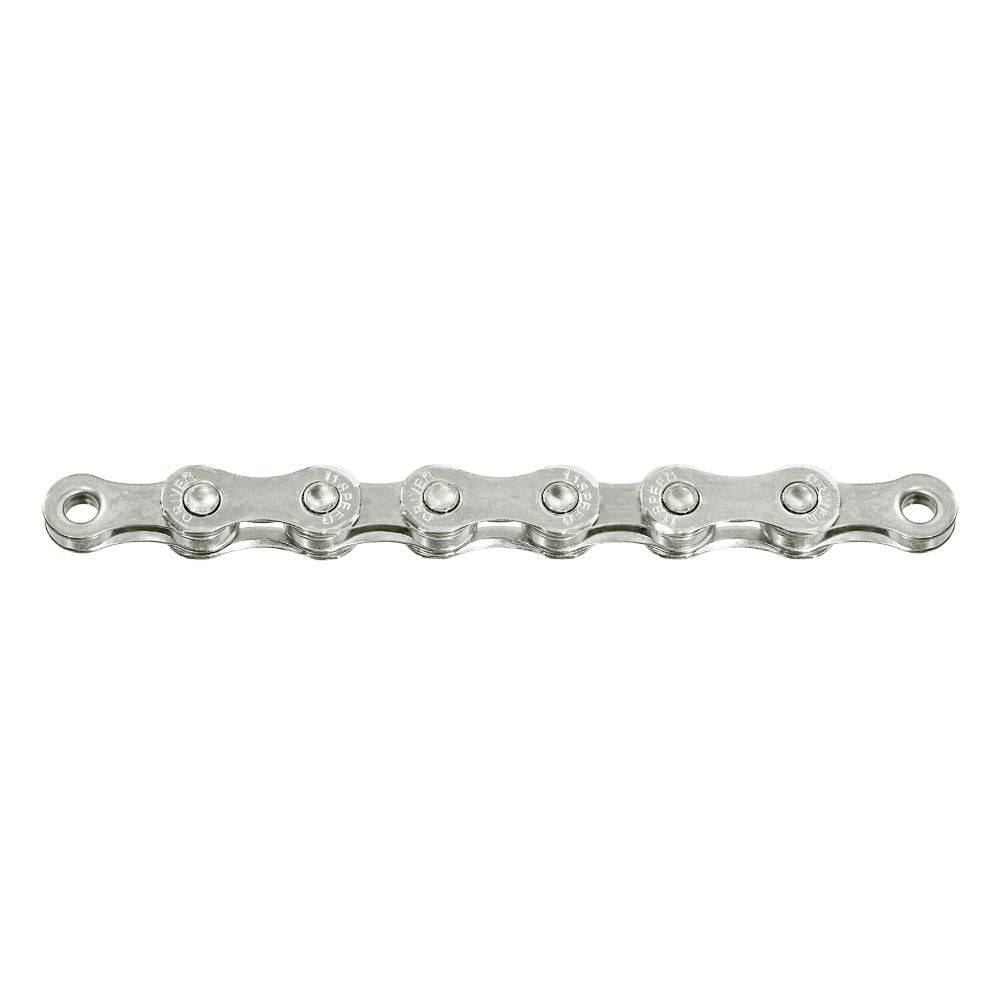 SunRace CN11A 11-speed bike chain for smooth shifting, showing the durable metal links and branding on the component.
