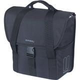 Black Basil GO single bike bag with reflective details and side pockets, designed for cycling accessories and storage.