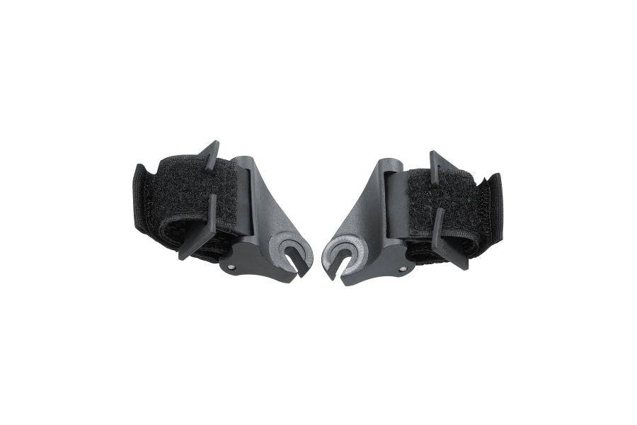 Topeak Spare Seat Stay Brackets with hook and loop straps for Roadie rack in black, bicycle accessories for secure mounting.