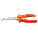 UNIOR 170mm red bent long nose pliers with side cutter and pipe grip for workshop use, featuring ergonomic design.