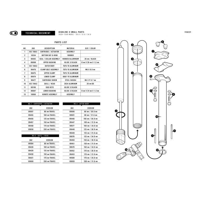 Crankbrothers Highline 3 Quill Assembly 200mm replacement seatpost component for mountain bike suspension systems.