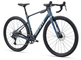 Giant Revolt Advanced 1 gravel bike with adjustable wheelbase and integrated storage compartment, featuring a sleek frame and knobby tires.